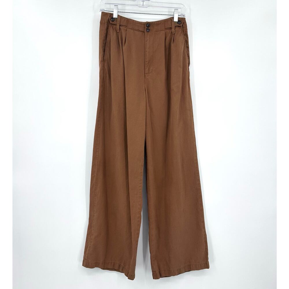 Madewell The Harlow Wide-Leg Pant Brown Lyocell Linen Blend High Rise Size 2 - Picture 4 of 12